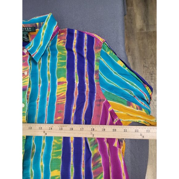 LAUREN RALPH LAUREN Women's 1X Stripe Colorful Button Up Blouse Cotton Artsy - Picture 6 of 7